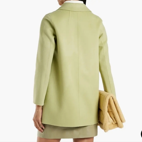 THEORY Clairene Women's Jacket Coat Sz PETITE Pale Lime WOOL + CASHMERE - Picture 2 of 7